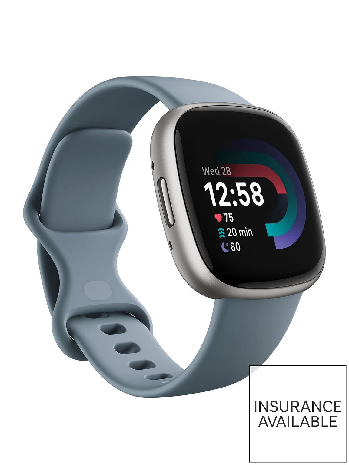 Versa 4 Fitness Smartwatch - built-in GPS, 6-day battery life, Android & iOS compatible - Waterfall Blue/Platinum Aluminium